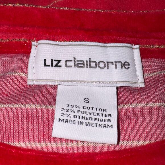 Liz Claiborne Red Velvet Striped Top - Shimmer Detail Womens Size Small - Picture 6 of 7